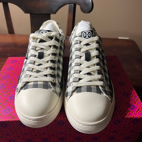 Tory Burch Classic court sneaker black gingham / perfect black size 9.5 - Picture 8 of 12